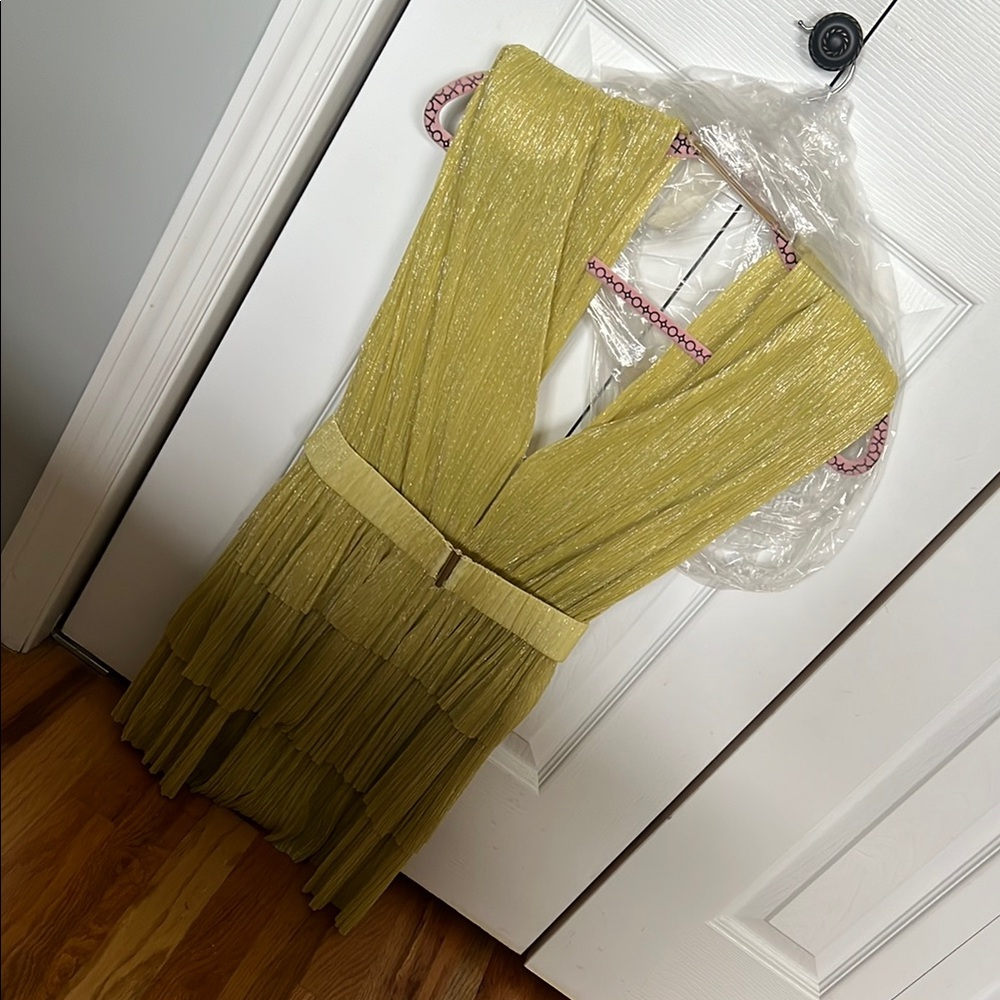 Sabina Musayev Elegant Yellow Pleated Mini Dress Size Small